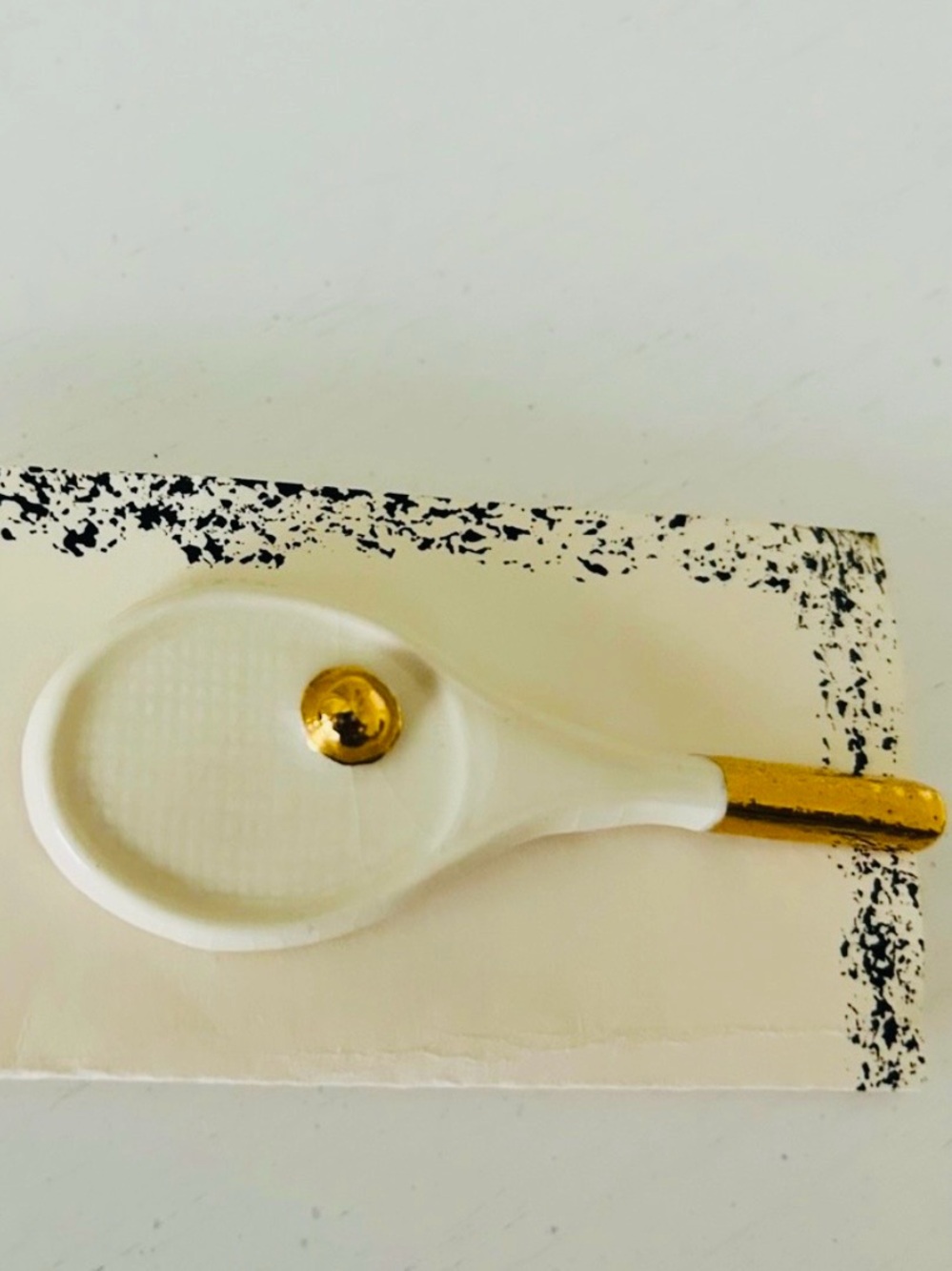 Cream and Gold Tennis Racket Handcrafted Pin